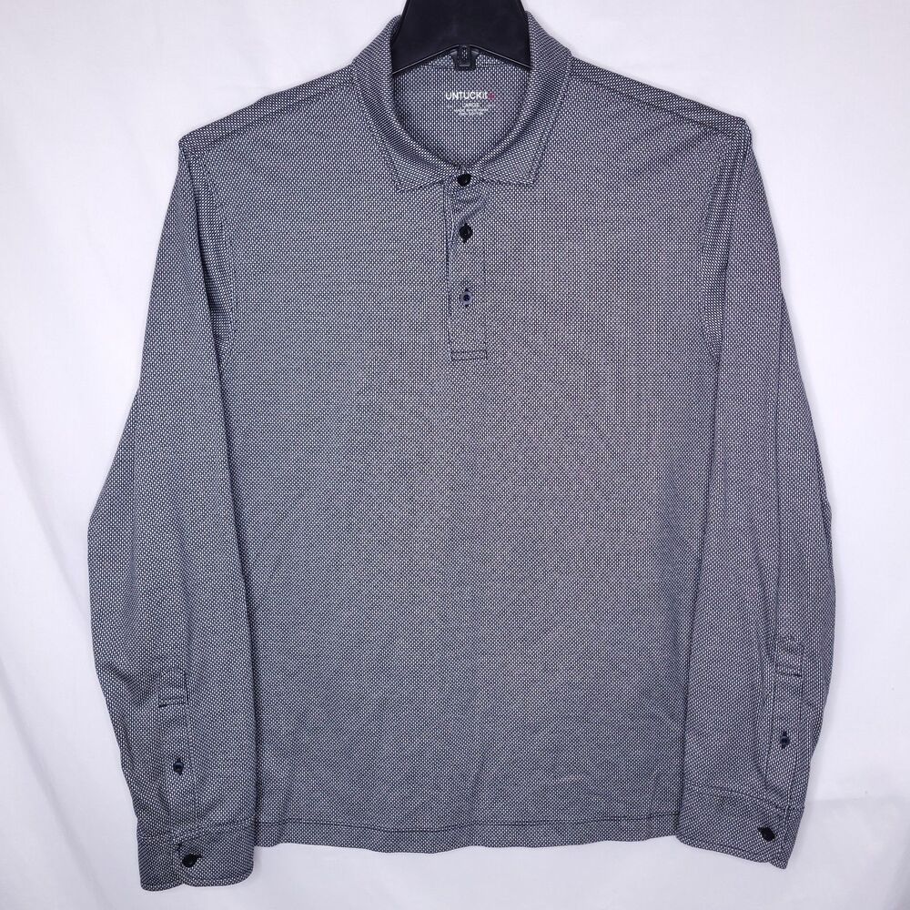 Untuckit Polo Shirt Mens Large Gray Damaschino Diamond Birdseye Long Sleeve